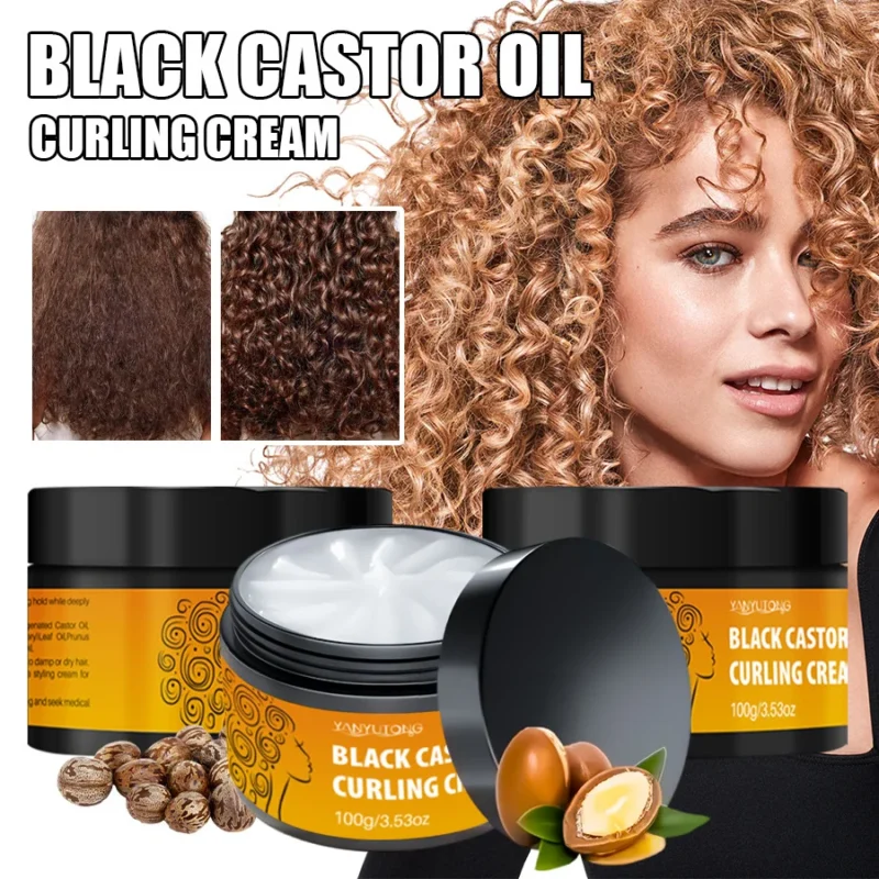 Black Castor Oil Curling Cream 100g, Moisturizing Hair Styling Cream for Natural Curls