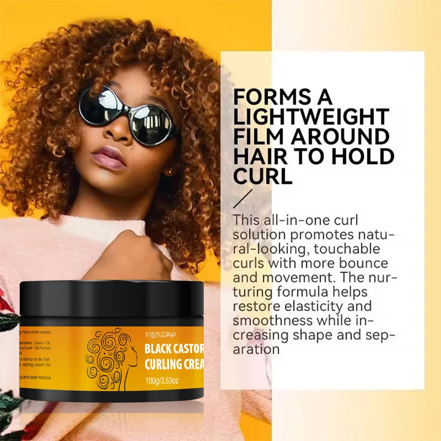 Black Castor Oil Curling Cream 100g, Moisturizing Hair Styling Cream for Natural Curls 3 black castor oil curling cream sit 6u8by3h9 desc 3