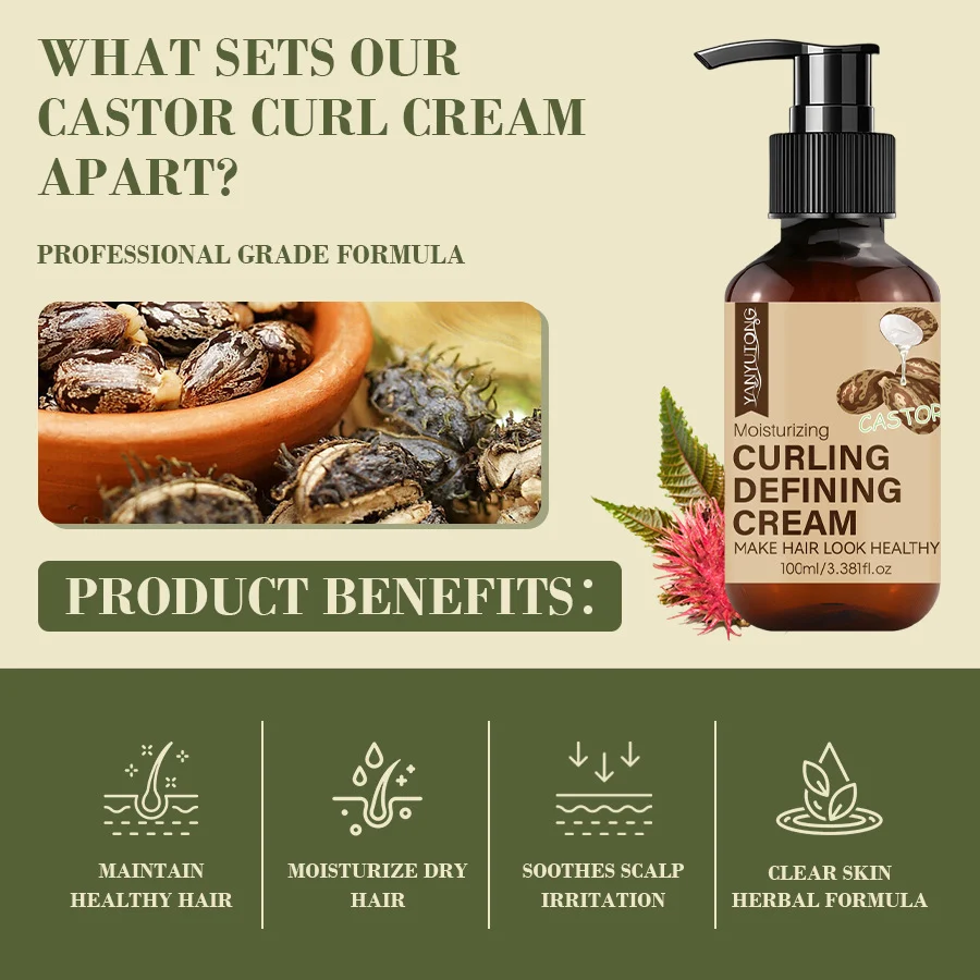 Castor Oil Curl Defining Cream 100ml – Moisturizing & Frizz Control Hair Styling 5 castor oil curl defining cream sit zanuc3gw desc 5