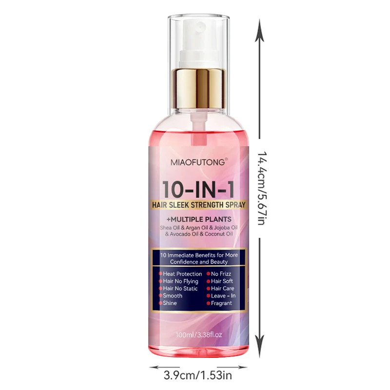 MIAOFUTONG 10-in-1 Hair Sleek Strength Spray with Multiple Plant Oils for Frizz Control & Shine 3 hair sleek strength spray sit r37q7mq5 desc 3
