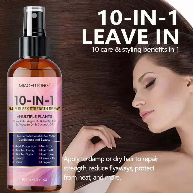 MIAOFUTONG 10-in-1 Hair Sleek Strength Spray with Multiple Plant Oils for Frizz Control & Shine 4 hair sleek strength spray sit r37q7mq5 desc 4
