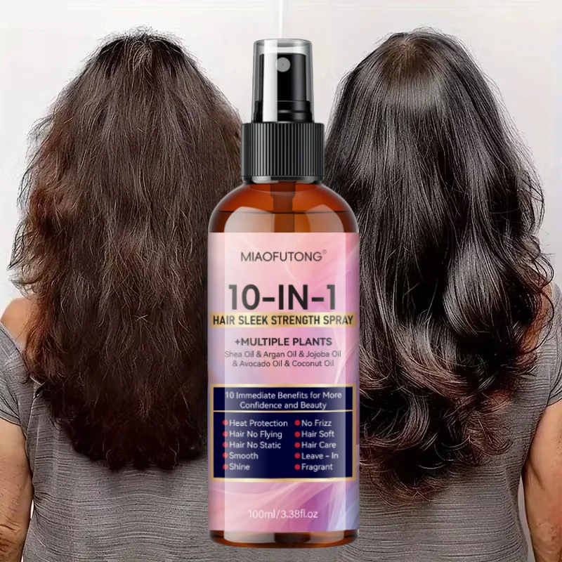 MIAOFUTONG 10-in-1 Hair Sleek Strength Spray with Multiple Plant Oils for Frizz Control & Shine 6 hair sleek strength spray sit r37q7mq5 desc 6