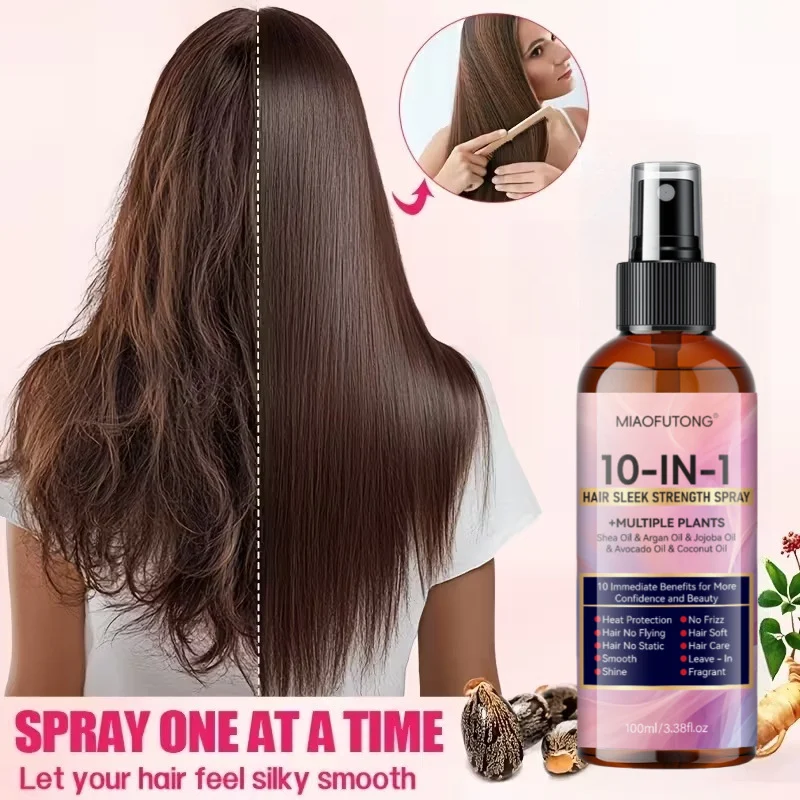 MIAOFUTONG 10-in-1 Hair Sleek Strength Spray with Multiple Plant Oils for Frizz Control & Shine 9 hair sleek strength spray sit r37q7mq5 desc 9