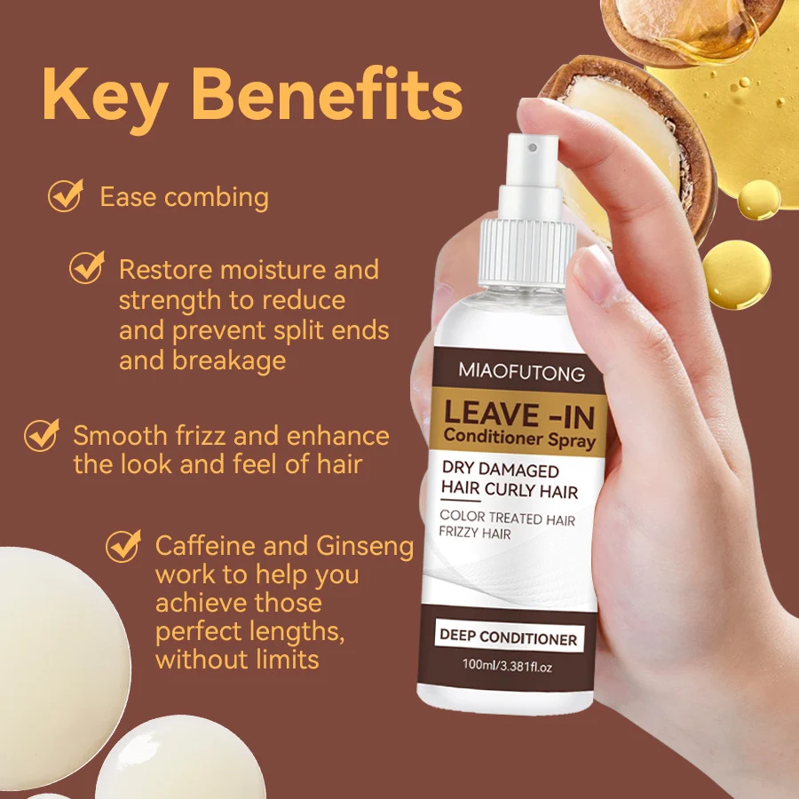MIAOFUTONG Leave-In Conditioner Spray for Frizzy Dry Damaged Hair 100ml 10 leave in conditioner spray sit bu9f2dgp desc 10