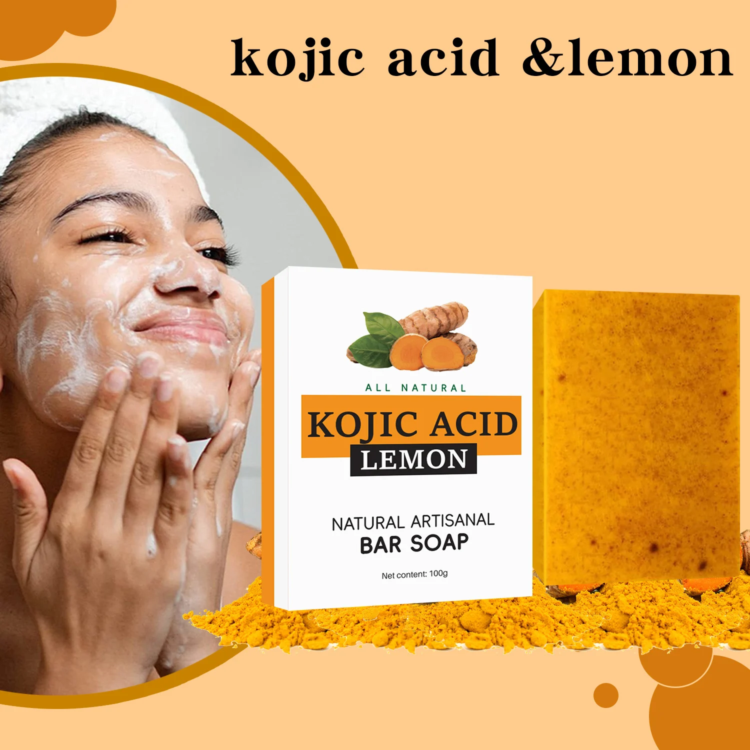 Turmeric and Kojic Acid Brightening Soap Bar for Face and Body - uneven tone Corrector 9 turmeric lemon kojic acid brightening soap sit rdh9653y desc 11